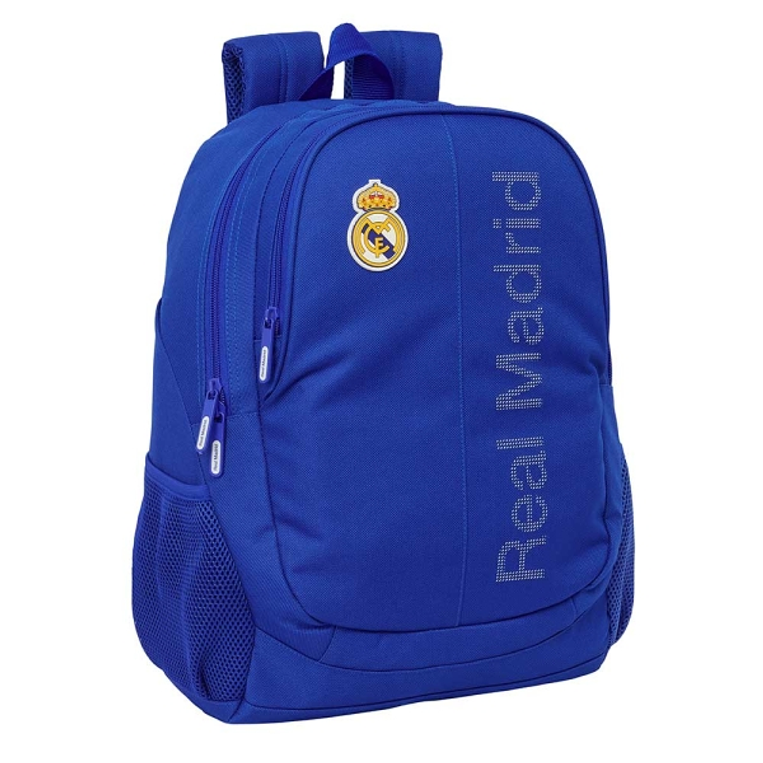 Safta Real Madrid Mochila Adaptable a Carro - Portabotellas - Dos Compartimentos Grandes - Doble Cremallera - Hombreras Ergonomicas - Asa Superior - 2 1