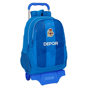 Safta Real Deportivo de la Coruña Mochila con Carro - Portabotellas - 2 Compartimentos - Hombreras y Espalda Acolchadas - Asa Superior - Mochila Extra