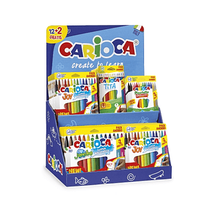 Carioca Expositor 12+2 Incluye 18 Joy Bolsa Papel 12+2,  6 Jumbo Bolsa Papel 12+2, 12 Tita Box 12+2 y 12 Plastello Bolsa Papel 12+2