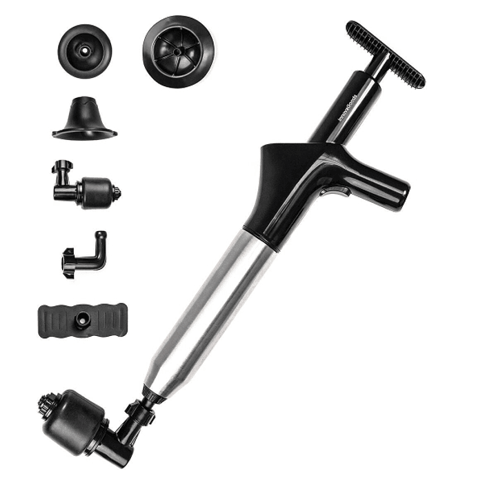 Innovagoods Jetpro Desatascador de Aire Comprimido 5 en 1 con Accesorios - Alta Presion - Acero Inoxidable - Manometro Incluido - Presion Ajustable -  1