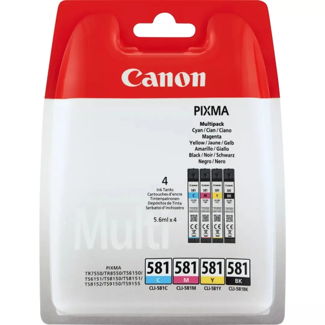 Canon CLI581 Pack de 4 Cartuchos de Tinta Originales - 2103C004/2103C007 1