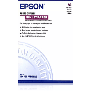 Epson Photo Quality Ink-Jet Pack de 100 Hojas de Papel Fotografico A3 Especial Ink-Jet 102g/m² - Acabado Mate - Color Blanco