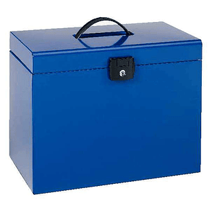 Esselte Home-Box A4 Maletin Metalico - con 5 Carpetas - Azul - con Asa y Cerradura con Llave