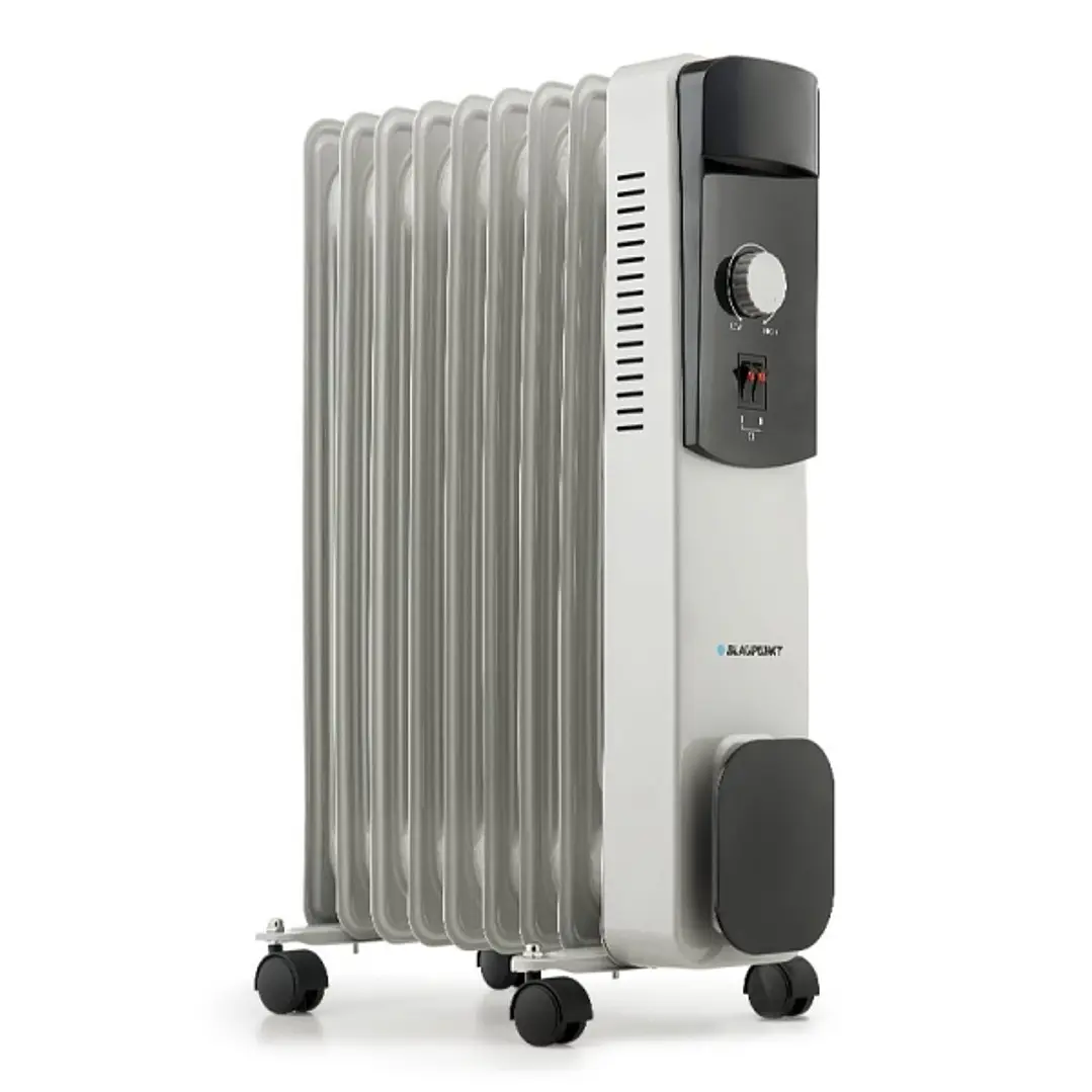 Blaupunkt Radiador de Aceite - Potencia 2000W - Ruedas - Termostato Regulable - Recogecable - Asa Lateral - Indicador Luminoso - Color Blanco y Negro 1