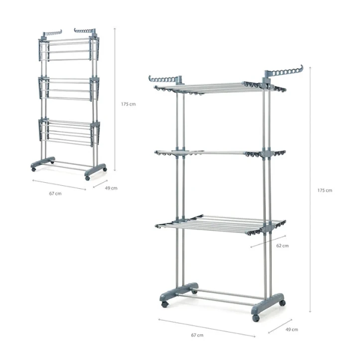Innovagoods Dolver Tendedero Vertical con Ruedas - 24 Barras - Soporta hasta 40kg - Plegable - Altura Ajustable - 6 Alas Independientes - 49-62x175x73 1