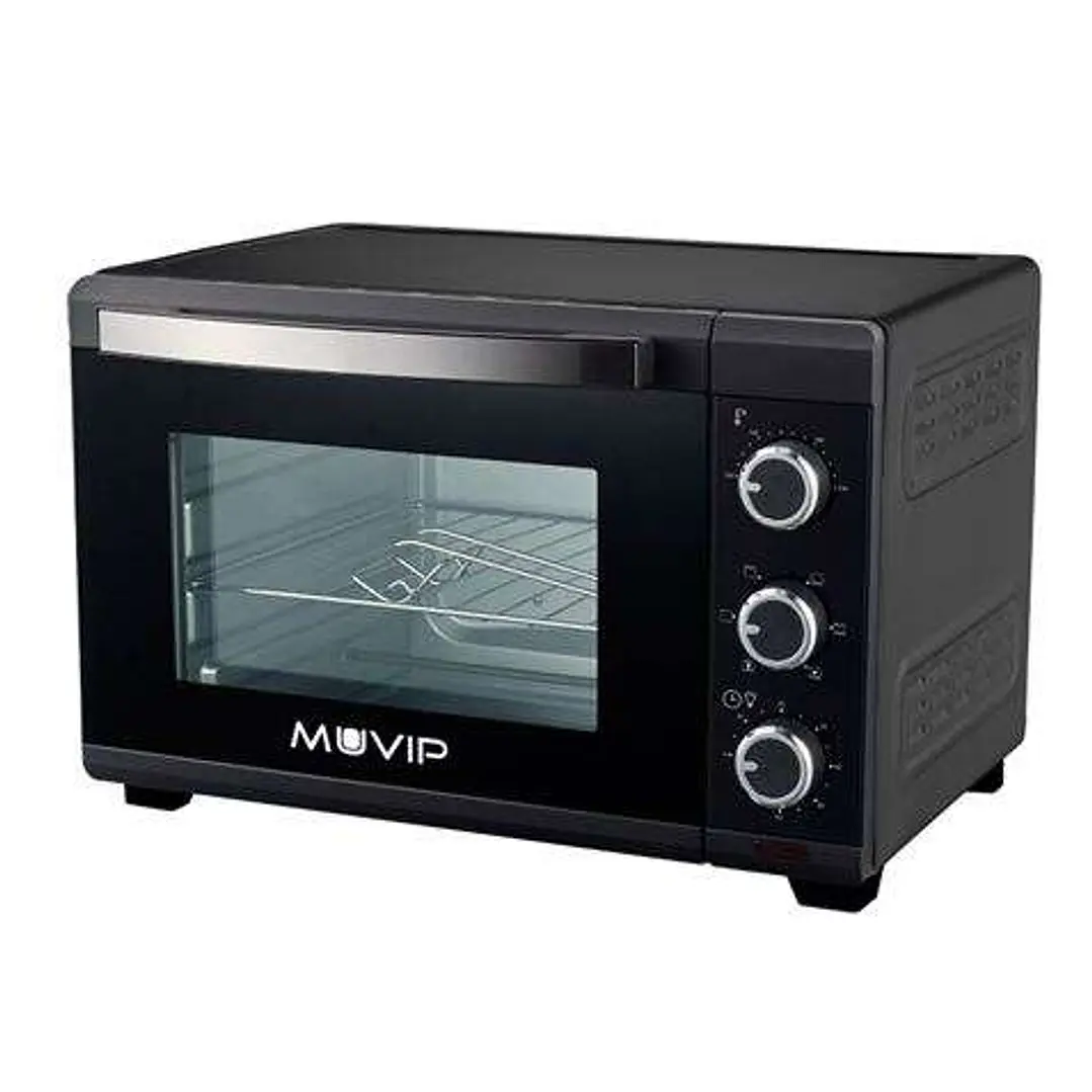 Muvip Horno 1600W 25L - Regulador de Temperatura 100º-230º - Exterior de Acero con Revestimiento - Selector de Tiempo - Puerta de Cristal Templado 1