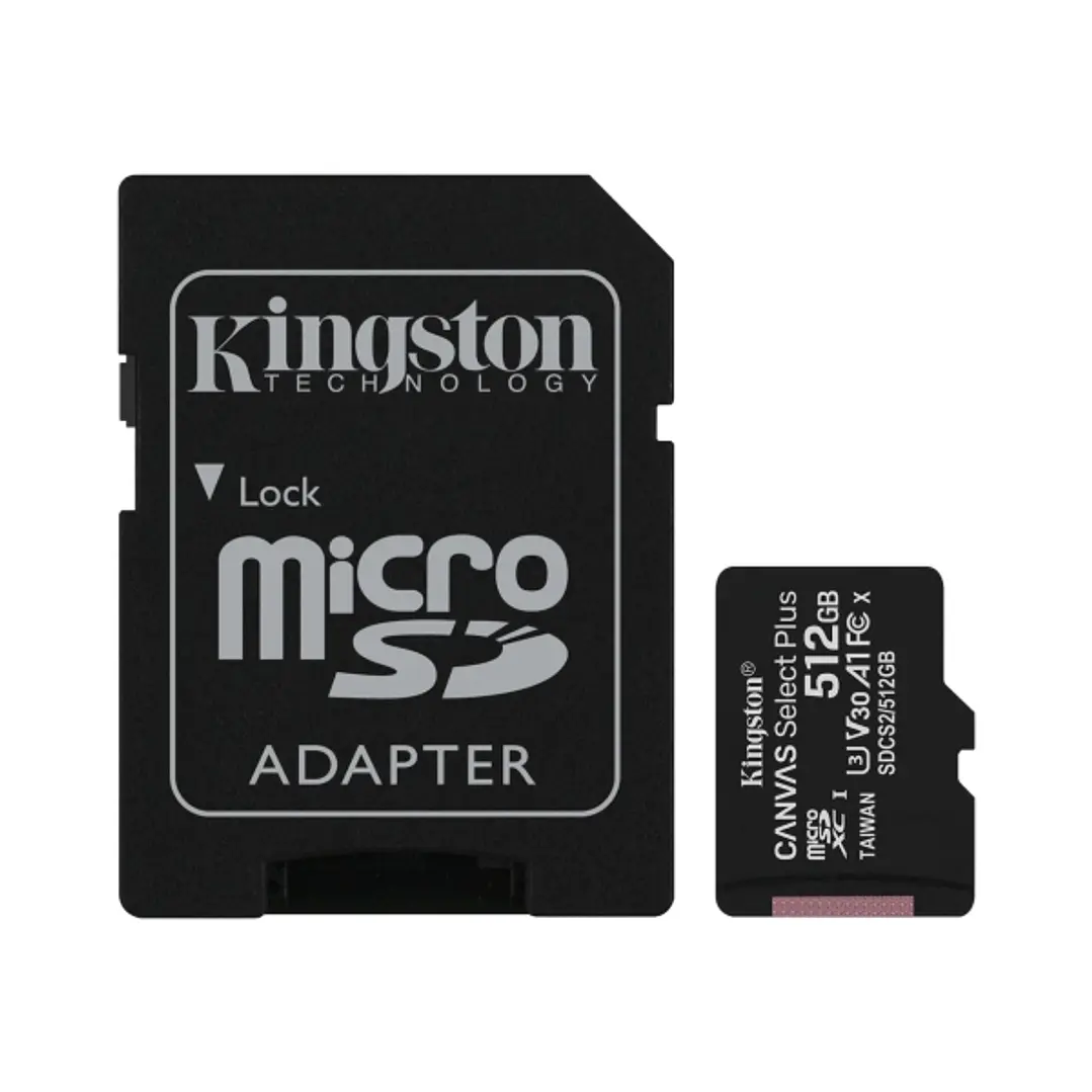 Kingston Tarjeta Micro SDXC 512GB Clase 10 100MB/s Canvas Select Plus + Adaptador SD 1
