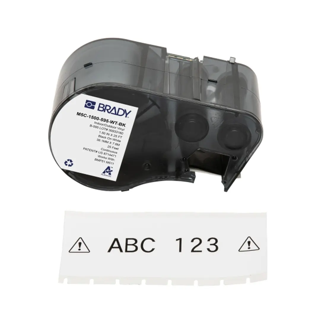 Brady M5C-1500-595-WT-BK Cinta de Etiquetas Original Vinilo - Texto Negro sobre Fondo Blanco - Ancho 38,10mm x 7,62m 1