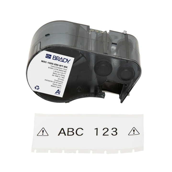 Brady M5C-1500-595-WT-BK Cinta de Etiquetas Original Vinilo - Texto Negro sobre Fondo Blanco - Ancho 38,10mm x 7,62m 1