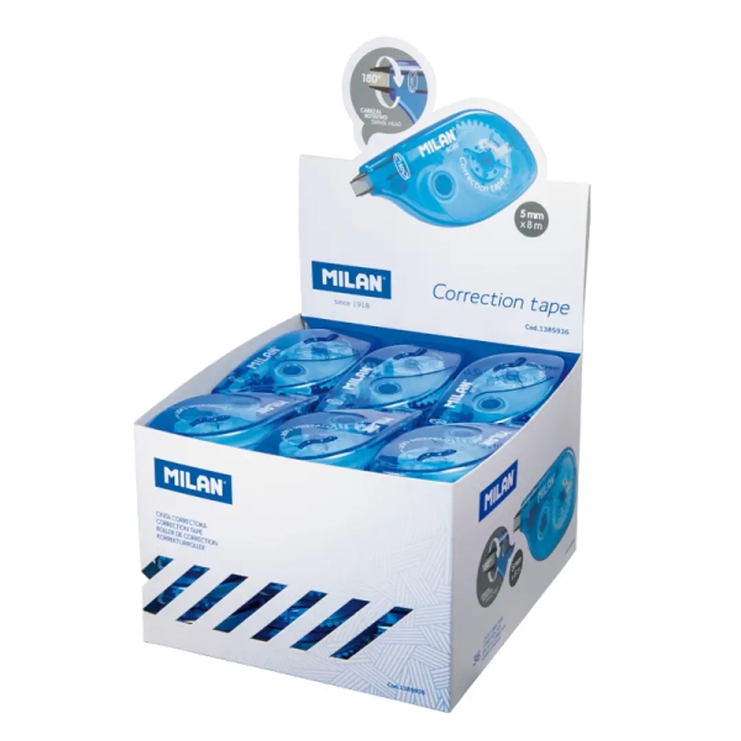 Milan Expositor con 36 Cintas Correctoras - 5mm x 8m - Color Azul 1
