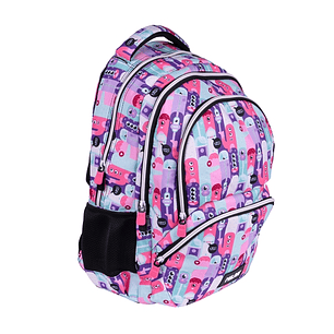 Milan Aliens 2 Mochila Escolar 25L - Bolsillos Laterales de Malla - Compartimento Interior para Portatil - 4 Cremalleras - 46.5x30x17cm - Color Rosa
