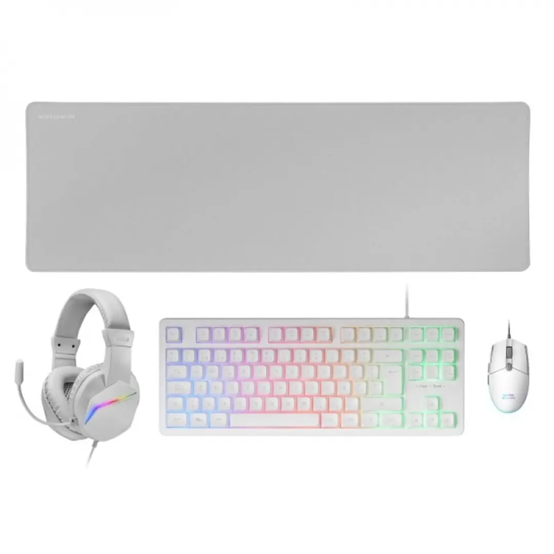 Mars Gaming MCP-RGB3 Combo Gaming 4en1 - Teclado TKL H-Mech FRGB - Raton RGB 3200 DPI - Auriculares HI-FI Cancelacion Ruido - Alfombrilla XXL Antidesl 1