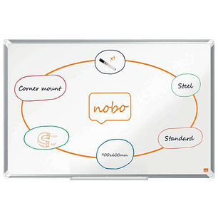 Nobo Premium Plus Pizarra Magnetica de Acero Lacado 900x600mm - Montaje en Esquinas - Superficie de Borrado Facil - Color Blanco