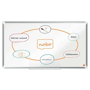 Nobo Premium Plus Pizarra Magnetica de Acero Lacado Panoramica 890x500mm - Montaje en Esquina - Blanco