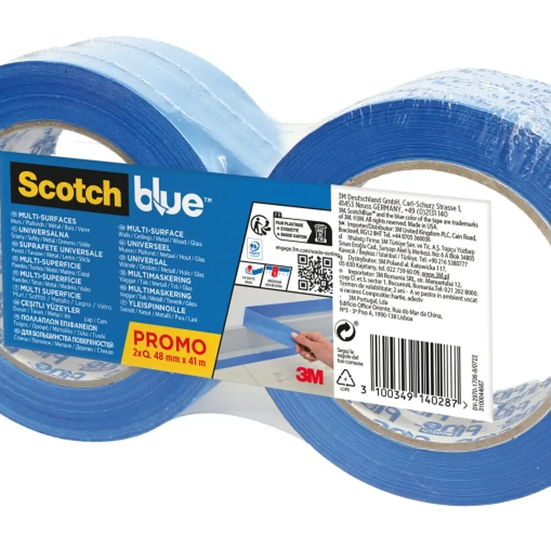 Scotchblue Pack de 2 Cintas de Enmascarar - 48mm x 41m - 100% PEFC - Multisuperficie - Color Azul 1
