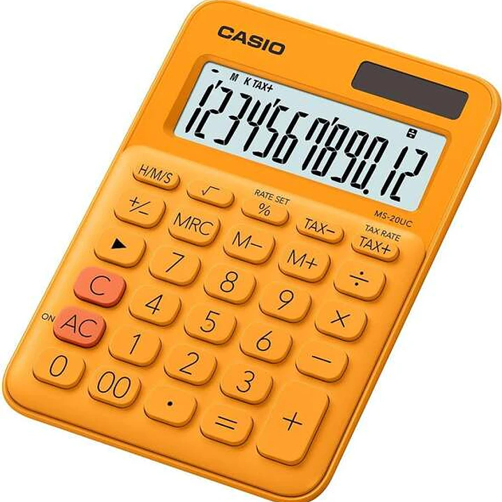 Casio MS-20UC Calculadora de Sobremesa Pequeña - Pantalla LCD de 12 Digitos - Alimentacion Solar y Pilas - Color Naranja 1