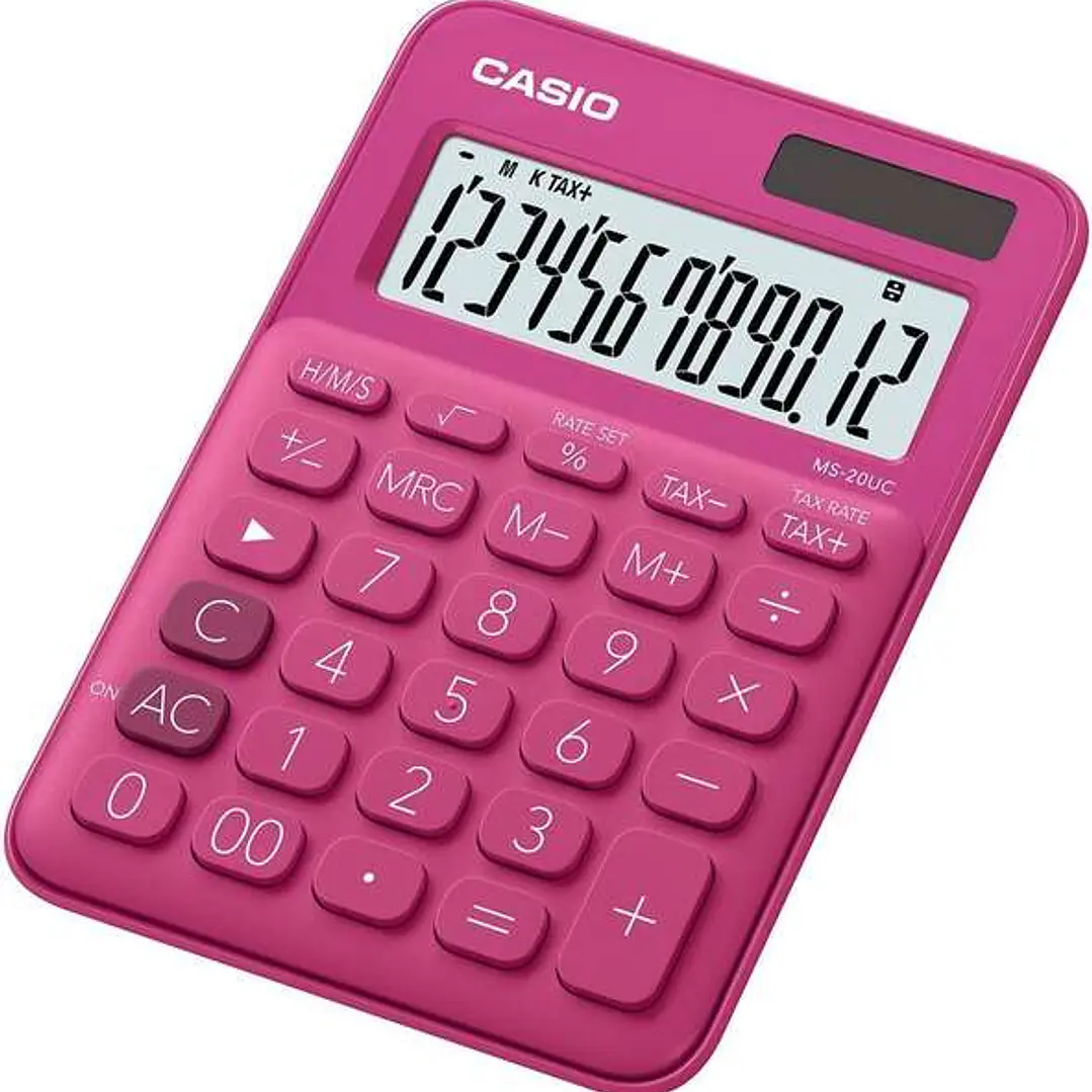 Casio MS-20UC Calculadora de Sobremesa Pequeña - Pantalla LCD de 12 Digitos - Alimentacion Solar y Pilas - Color Rosa Fucsia 1