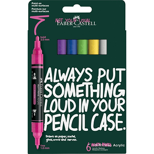 Faber-Castell Multimark Acrylic Pack con 6 Rotuladores Acrilicos Doble Punta - Puntas Redondas de 1mm y 3mm - Tinta Acrilica a Base de Agua - Colores 