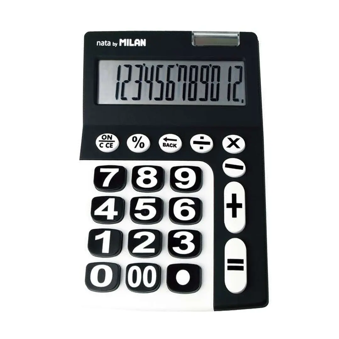 Milan Calculadora de 12 Digitos Extra Grande - Tecla de Rectificacion de Entrada de Datos - Color Negro y Blanco 1