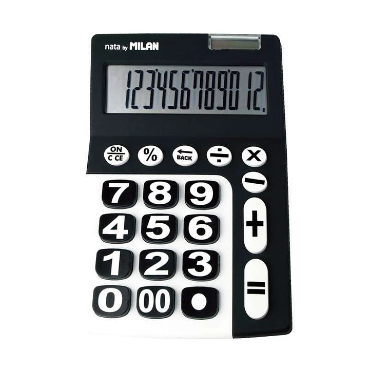 Milan Calculadora de 12 Digitos Extra Grande - Tecla de Rectificacion de Entrada de Datos - Color Negro y Blanco 1