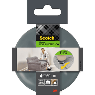 Scotch Move and Protect Flex Pack de 4 Patines Deslizantes Adhesivos - Diametro de 90mm - Soporta hasta 700kg - Color Gris