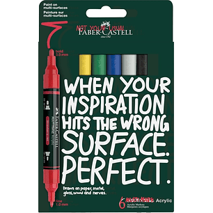 Faber-Castell Multimark Acrylic Pack con 6 Rotuladores Acrilicos Doble Punta - Puntas Redondas de 1mm y 3mm - Tinta Acrilica a Base de Agua - Colores 