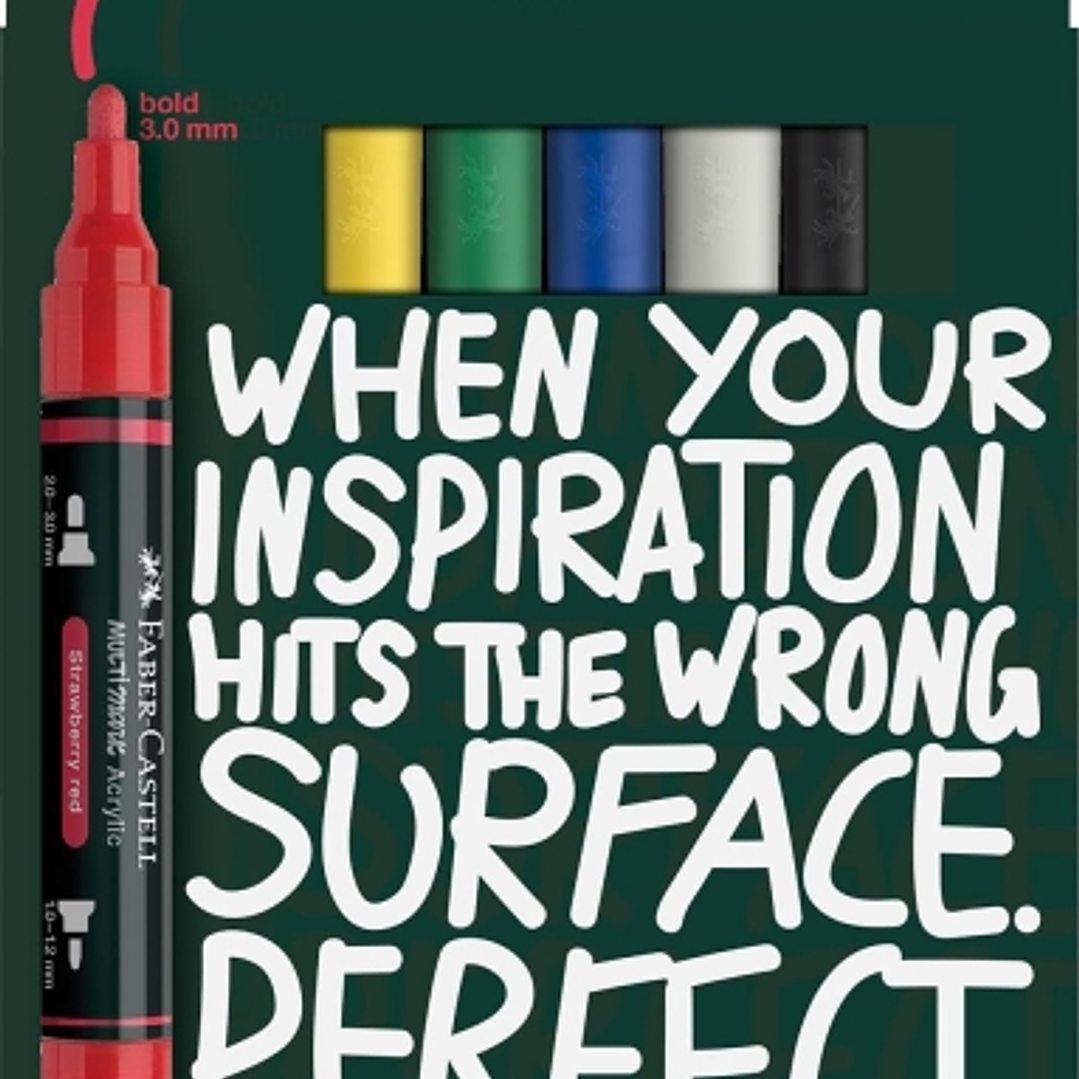 Faber-Castell Multimark Acrylic Pack con 6 Rotuladores Acrilicos Doble Punta - Puntas Redondas de 1mm y 3mm - Tinta Acrilica a Base de Agua - Colores  1