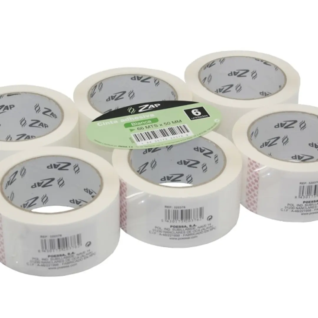 Zap Pack de 6 Precintos de Embalaje 50mm x 66m - Polipropileno 55 micras - Color Blanco 1