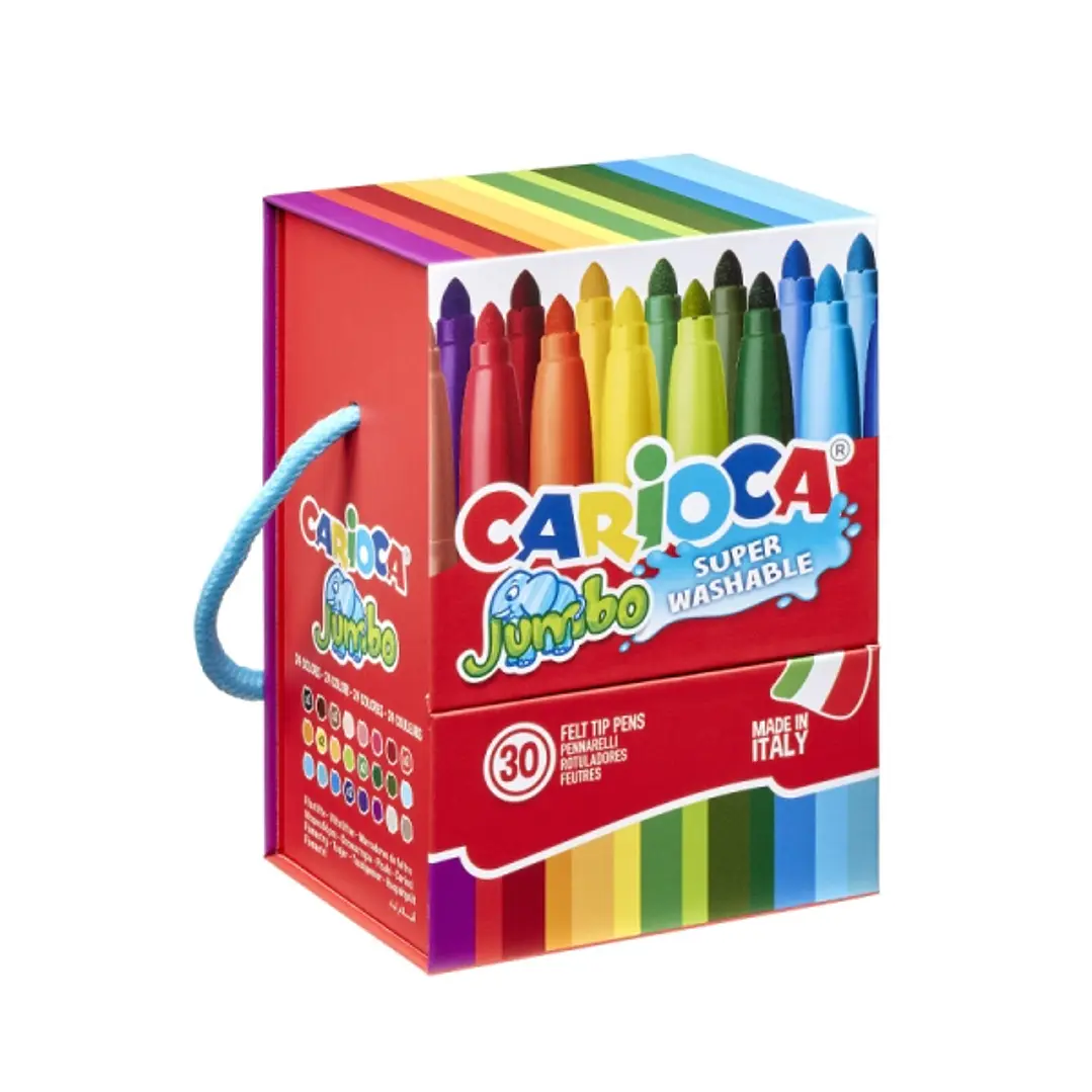 Carioca Jumbo Caja Rigida con 30 Rotuladores - Punta 6mm - Superlavables - Colores Surtidos 1