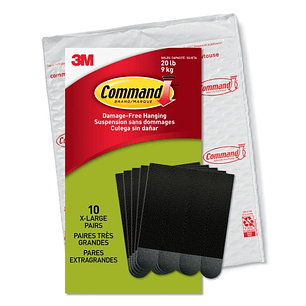 Command Pack de 20 Tiras Adhesivas para Objetos Pesados - 9kg - 10 Pares XL - Soporta hasta 9kg - Color Negro