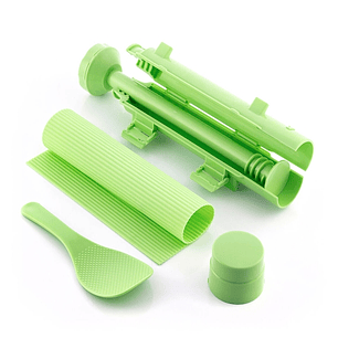 Innovagoods Suzooka Set de 3 Piezas para Sushi - Libre de BPA - Incluye Esterilla - Facil de Limpiar - Incluye Recetario - Color Verde