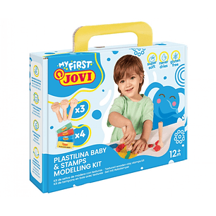 Jovi My First Plastilina Kit de Modelaje con 4 Pastillas de Plastilina 38gr + 3 Estampadores de Madera - Super Blanda - Estimula Creatividad y Sensibi