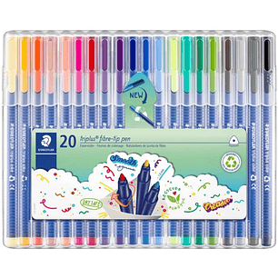 Staedtler Triplus Color 323 Pack con 20 Rotuladores - Trazo de 1mm aprox. - Tinta Base de Agua - 97% de Plastico Reciclado - Colores Surtidos