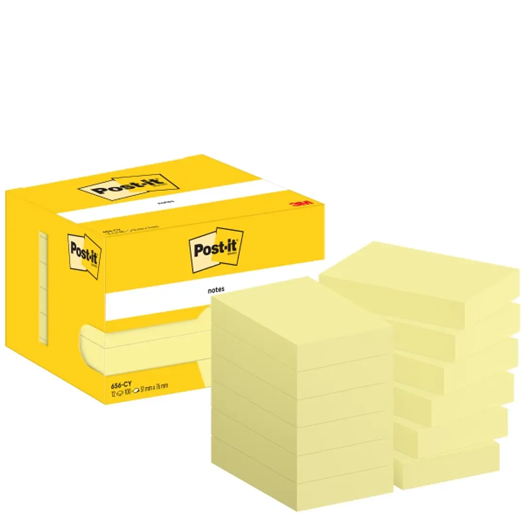 Post-It Pack de 12 Blocs de 100 Notas Adhesivas Reposicionables - Forma Rectangular - 51x76mm - Color Amarillo Claro 1