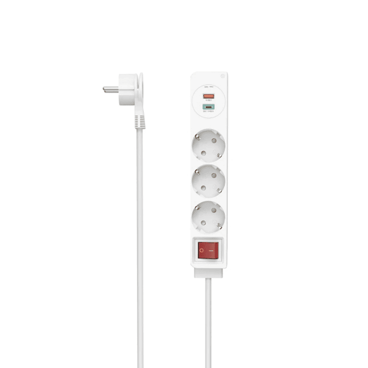 Hama Regleta Alimentacion con 5 Tomas - Potencia Maxima 3680W - Cable 1.4m - 3x Schuko - 1x USB-C - 1x USB-A - Interruptor de Encendido - Enchufe Schu 1