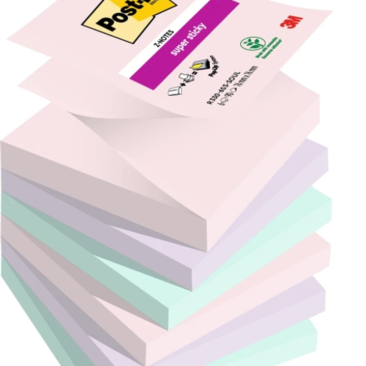 Post-It Super Sticky Pack de 6 Blocs de 90 Notas Adhesivas Reposicionables - Forma Cuadrada - 76x76mm - en Zig-Zag - Colores Surtidos 1