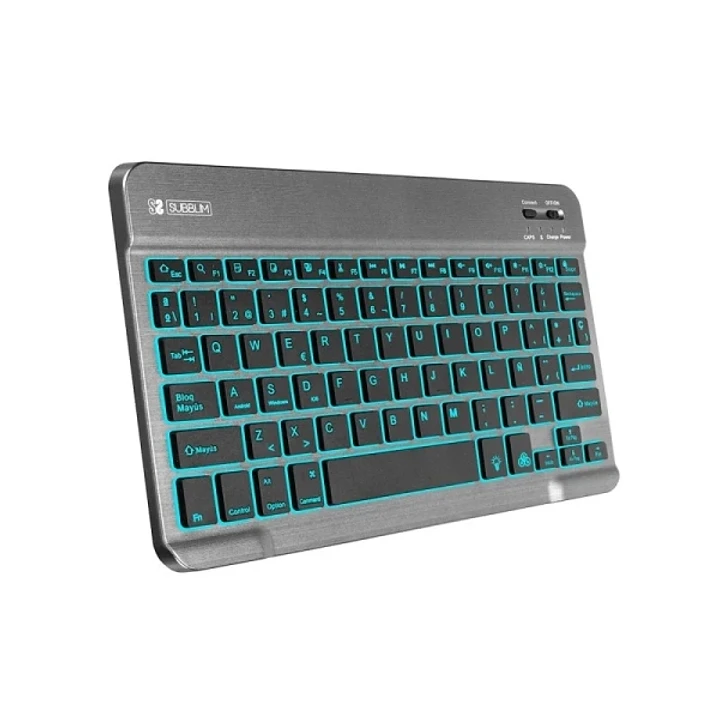 Subblim Teclado retroiluminado BT - 6mm de grosor - Conectividad Bluetooth 3.0 - Teclas de alta precisión - Batería Li-ion recargable - Color Gris 1