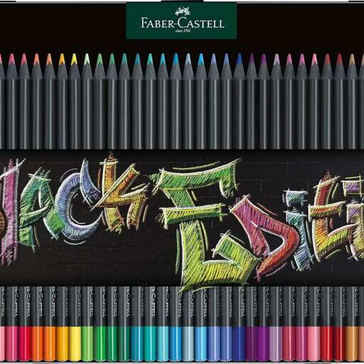 Faber-Castell Black Edition Caja Metalica de 36 Lapices de Colores - Mina Supersuave - Madera Negra - Ideales para Dibujo sobre Papel Claro, Oscuro y  1