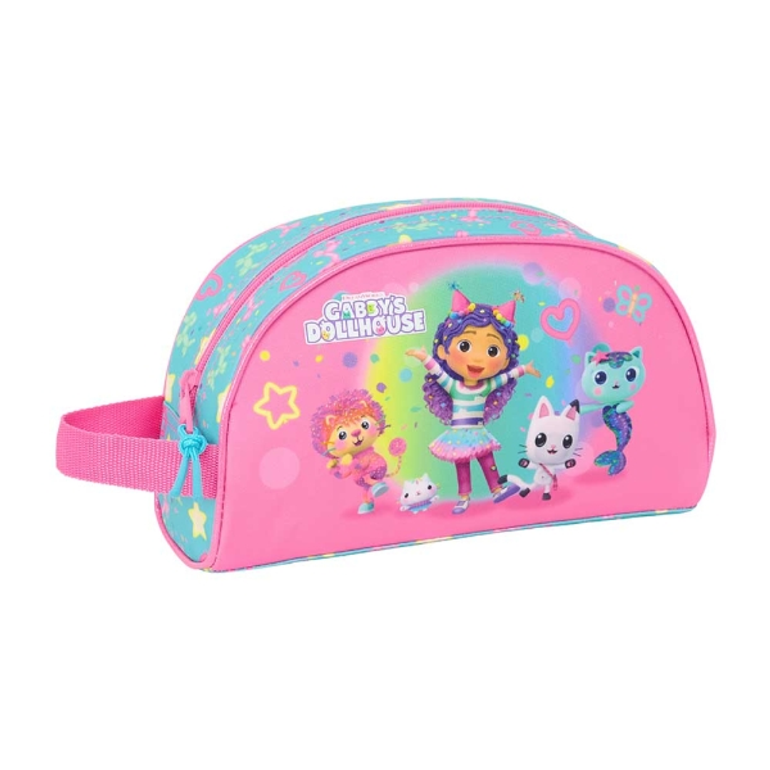 Safta Gabby's Dollhouse Confetti Neceser de 3.75L - Cremallera - Asa Lateral - Adapatable a Carro - Bolsillo Interior - 260x90x160mm - Color Rosa 1