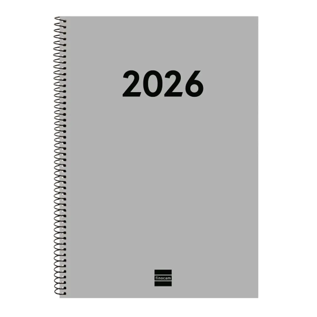 Finocam Espiral Recambio Anual 2026 para Agendas Duo - Anual 2026 - Formato E40 - 217x14x297mm - Semana Vista en Vertical - Color Gris Claro 1