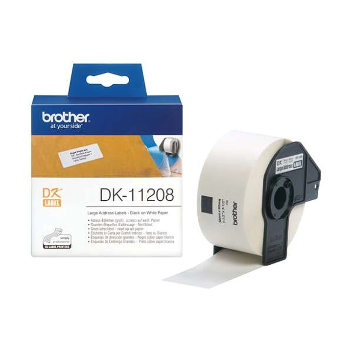 Brother DK11208 - Etiquetas Originales Precortadas de Direccion Grandes - 38x90 mm - 400 Unidades - Texto negro sobre fondo blanco 1