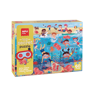 Apli Top Secret Puzzle de 60 Piezas 6x6cm - Tematica Playa - Usa las Gafas para Descubrir Zonas Secretas - Poster para Facilitar Montaje - Recomendado