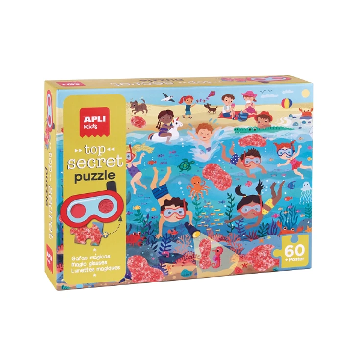Apli Top Secret Puzzle de 60 Piezas 6x6cm - Tematica Playa - Usa las Gafas para Descubrir Zonas Secretas - Poster para Facilitar Montaje - Recomendado 1