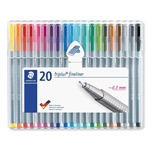 Staedtler Triplus Fineliner 334 Pack de 20 Rotuladores de Punta Fina - Trazo 0.3 mm Aprox - Tinta Base de Agua - Colores Surtidos