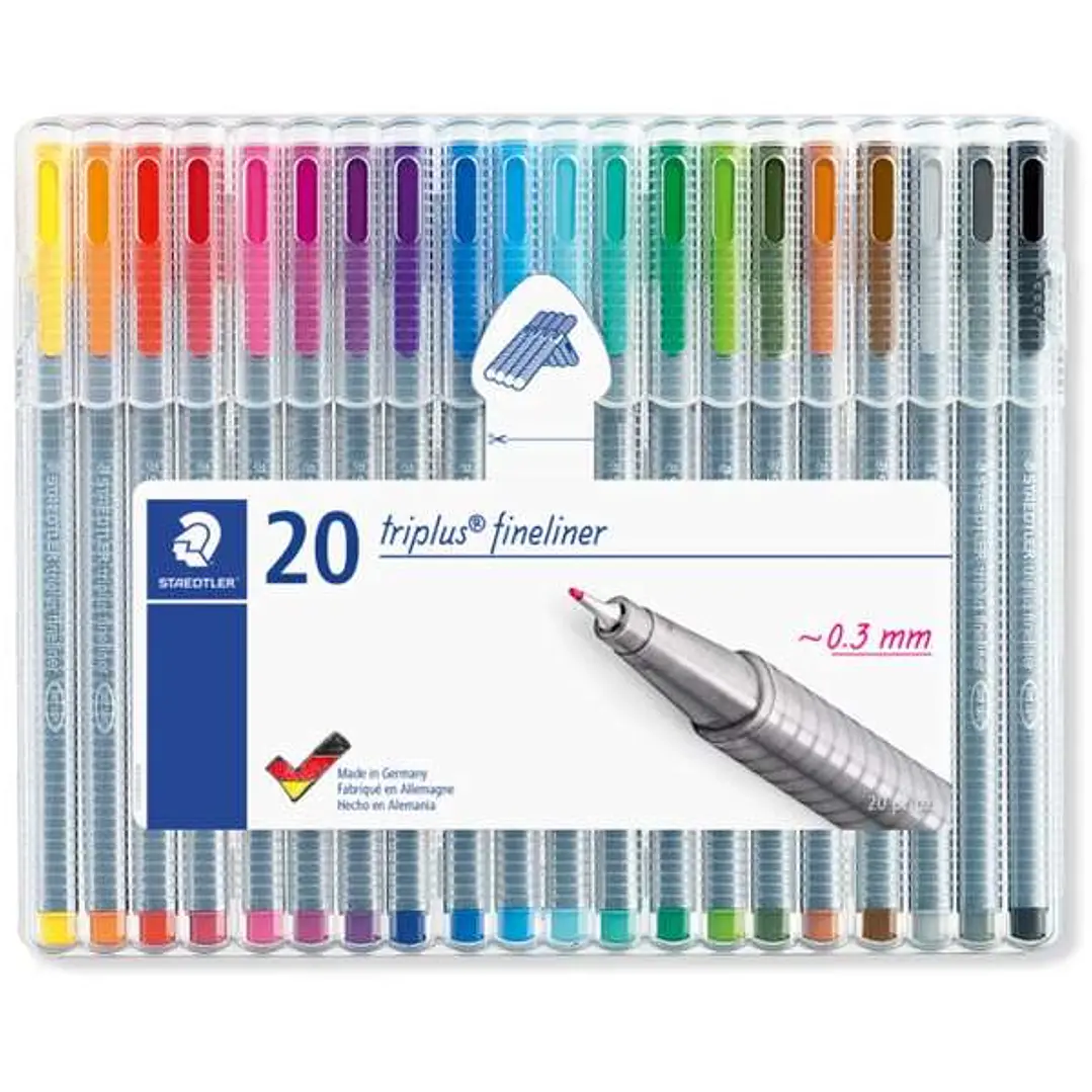 Staedtler Triplus Fineliner 334 Pack de 20 Rotuladores de Punta Fina - Trazo 0.3 mm Aprox - Tinta Base de Agua - Colores Surtidos 1