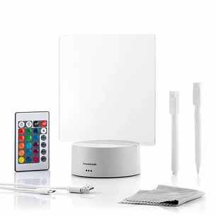 Innovagoods Lemo Tablero de Notas y Mensajes LED - Incluye Cable USB - RGB de Intesidad Regulable - Mando a Distancia - 15x19x9.5cm. - Color Gris