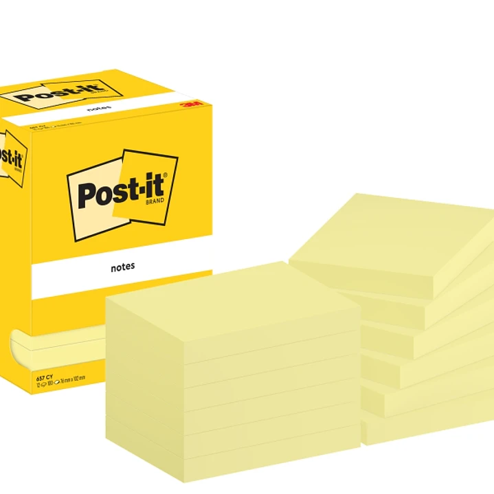Post-It Pack de 12 Blocs de 100 Notas Adhesivas Reposicionables - Forma Rectangular - 76x102mm - Color Amarillo Claro 1