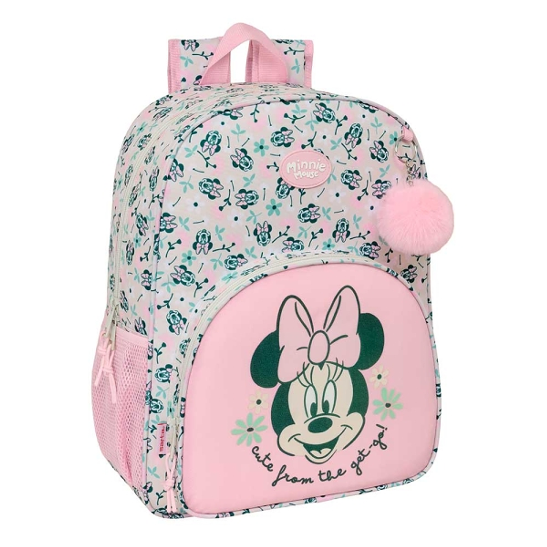 Safta Minnie Mouse Minty Mochila Adaptable a Carro - Portabotellas - Tirador Doble - Hombreras Ergonomicas Acolchadas - Bolsillo Frontal - Asa de Mano 1