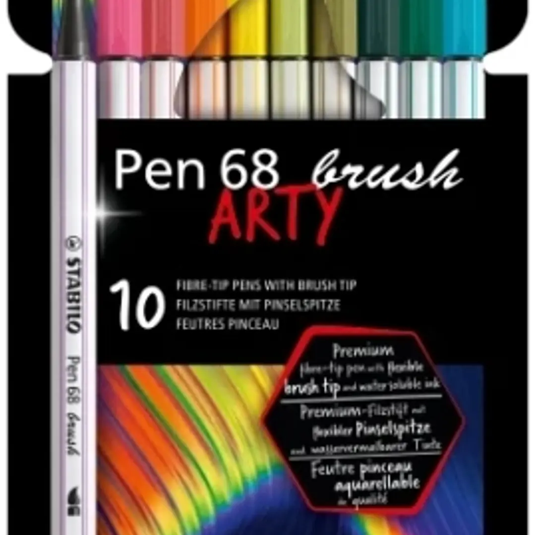 Stabilo Pen 68 Brush Arty Pack de 10 Rotuladores - Punta de Pincel - Tinta a Base de Agua - Colores Surtidos 1