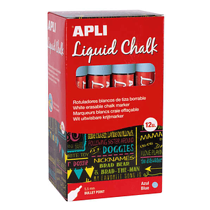 Apli Rotulador de Tiza Liquida Azul - Punta Redonda - Ideal para Pizarras, Plastico, Ventanas, Ceramica, Vinilos, Metal, Etc - Facil de Borrar - Secad